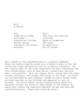 Bill, written text, a dream in an art gallery